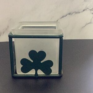 Green Shamrock Frosted Glass Tea Light Holder